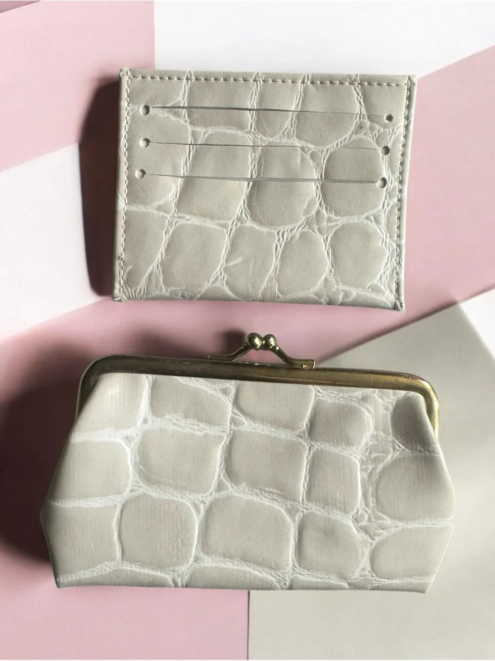 Croc-Embossed Coin Purse and Card Holder Set